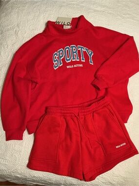 Wilo The Label Sporty Sweatshirt and Shorts Set Red S NWT
